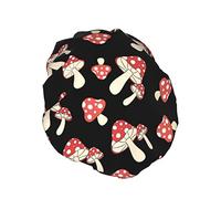 Red Mushroom Shower Cap Women Waterproof Reusable PEVA Lining Adjustable Double ProtectionElastic Bath Hat for All long Hair