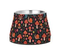Red Mushroom Snails Floral Bowls for Pets Non Slip Stainless Steel Pets Basic Bowls for Medium Dogs Comfort Feeding