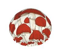 Red Mushroom Waterproof Shower Cap,Elastic Bathing Hair Cap Environmental Protection Hair Bath Caps, Double WaterproofBathing Shower Hat