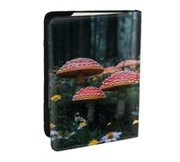 Red Mushroom Yellow Flowers Printed Passport Holder,Travel Pu Leather Passport Cover Case Organiser for Men Women,6.5 Inch