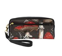 Red Mushrooms 1 Printed Leather Makeup Bags with Wrist Strap Portable Travel Toiletry Bag Cosmetic Organizer Bag for Women