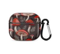 Red Mushrooms Bluetooth Earbuds Case Cover Full Body Shockproof Protection Hard Case Support Wireless Charging with Keychain Personalized Gift for AirPods 3