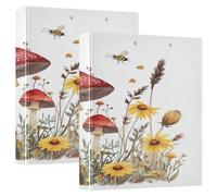 Red Mushrooms Button Mushroom 1.5" School Binders Round Ringing with Clipboard 1/2 Packs Aesthetic Binder 200 Sheets