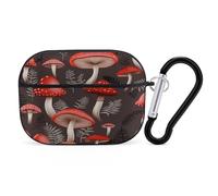 Red Mushrooms Earbuds Organizer Shockproof Protective Airpods Pro Cover with Carabiner Clip Anti Fall Carrying Earphone Case Cover for Airpods Pro 2nd Generation Black