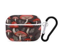 Red Mushrooms Earbuds Organizer Shockproof Protective Airpods Pro Cover with Carabiner Clip Anti Fall Carrying Earphone Case Cover for Airpods Pro 2nd Generation White