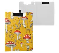 Red Mushrooms Fall Yellow Clipboard with Folder Double Metal Clips Pen Holder Clip Board with Hard Cover Clipboard Folio Binder Stationery Accessories