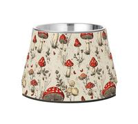 Red Mushrooms Flowers Retro Beige Bowls for Dogs Elevated Stainless Steel Metal Pets Bowls for Slow Feed Dogs Whisker Relief