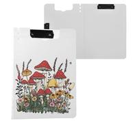Red Mushrooms Flowers White Foldable Clipboard Two Metal Clips Pen Holder Clip Board with Hard Cover Clipboard Folio Binder Office Document Organizer