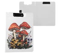 Red Mushrooms Flowers White Folder Clipboard with Storage Two Metal Clips Pen Holder Clip Board with Cover Clipboard Clipfolio Office Supplies