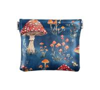 Red Mushrooms Forestry Blue Women Leather Cash Wallet Fancy Coin Holder for Women