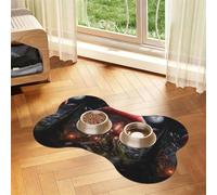 Red mushrooms in the night sky Prints Bone-shaped pet meal mat | Absorbent, non-slip, durable, and easy-to-clean pet feeding mat