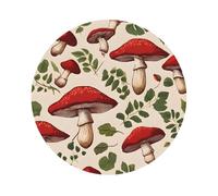 (Red Mushrooms) Leather Coaster Set Of 6 Premium Round Shape Drink Coasters For Home Office Restaurant Bar