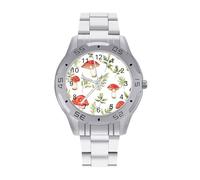 Red Mushrooms Men's Business Watch with Stainless Strap Fashion Easy Reader Wristwatch Gifts for Men
