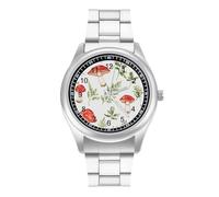 Red Mushrooms Men's Simple Watch with Stainless Strap Fashion Easy Reader Wristwatch Gifts for Men
