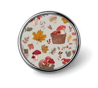 Red Mushrooms Pattern Novelty Brooches & Pins Round Personalised Metal Lapel Badge With Butterfly Clutch Clasp