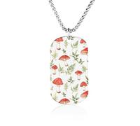 Red Mushrooms Personalized Memorial Necklace Printed Metal Pendant Birthday Gifts for Men Women 23.6in（60cm）