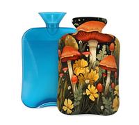 Red Mushrooms Plants Hot Water Bottle with Cover, 2L Large Capacity Hot Water Bag for Hot Cold Compress, Hand Feet Warmer, Neck Shoulder Pain Relief