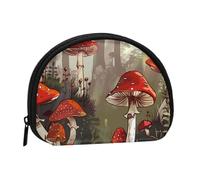 Red Mushrooms Printed Coin Purse for Women Cute Small Change Wallet Mini Coin Purses Pouch with Zipper