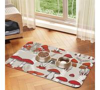 Red Mushrooms Printed Pet Bowl Mats, Non-Slip And Tasteless Dog And Cat Feeding Mats