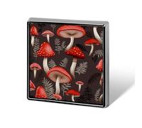 Red Mushrooms Printed Square Badge Metal Button Badge Decorative Button Brooch Lapel Pins Bag Hat Accessories for Women Men Aluminum