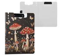 Red Mushrooms Puffball Black Clipboard Folder with Storage Double Metal Clips Pen Holder Clip Board with Cover Clipboard Clipfolio Office Paperwork