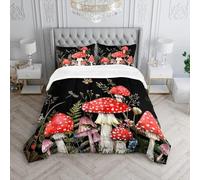 Red Mushrooms Queen Duvet 10.5 Tog, Botanical Microfiber Bedding Set, 1 Quilt 220x220cm and 2 Pillowcases 50x75cm, All Year Round Comforter for Cozy Nights X1138