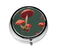 (Red Mushrooms) Round Pill Box with 3 Compartments Small Portable Pill Organizer for Travel