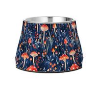 Red Mushrooms Royal Blue Feeder Dogs Bowls with Stand Stainless Steel Pets Basic Bowls for Dogs Cats Rabbits Birds Whisker Relief