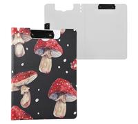 Red Mushrooms White Dots Folding Clipboard Two Metal Clips Pen Holder Clip Board with Hard Cover Clipboard Folio Office Supplies