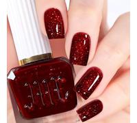 Red Nail Polish, Glitter Nail Varnish, Diamond Glitter Quick Dry Nail Polish No UV Lamp Curing, Chip Resistant, Non-Toxic, Long-Lasting for Women & Girls At-Home Manicure (20#Sparkle Red)