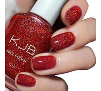 Red Nail Polish, Glitter Red Nail Varnish, Quick Dry nail polish, Long Lasting, Chip Resistant, Non-Toxic, Quick Drying, No Need UV Lamp Curing for At Home (33#)