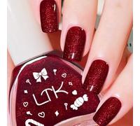 Red Nail Polish - Quick Dry Glitter Nail Varnish - Long Lasting Shimmer Burgundy Nail Polish - No Need Cure Chip Resistant Sparkle Nail Varnish for Women DIY Manicure Nail Art
