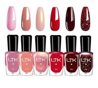 Red Nail Polish Sets - 6Pcs Burgundy Red Bright Red Pink Glitter Nail Polish Kit - Breathable Long Lasting & Quick Dry Nail Polish - No Need UV Light DIY at Home for Women Girls