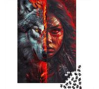 Red Native American Wolf 1000-Piece Jigsaw Puzzle for Adults, 70x50cm/1000pcs, A Calm After-work Activity; Low-dust Card Pieces for Tidy Sorting