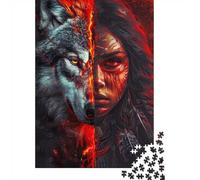 Red Native American Wolf 1000 Pieces Jigsaw for Adults, Animal Themed Puzzle, Quiet Evening Activity, 52x38cm/1000pcs