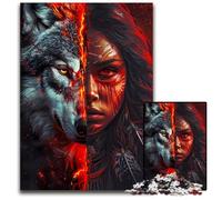 Red Native American Wolf Puzzles for 1000 Piece Jigsaw Puzzles Fun at Home Activities Birthday Present Travel Gifts 1000 PCS(38x26cm)