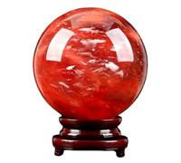 Red Natural Crystal Ball, Healing Crystals Sphere Ball with Stand, Melting Quartz Crystal Ball Gemstone for Living Room, Bedroom, Home Desk Decor Ornaments,30CM/11.8inch