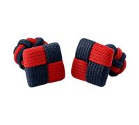Red & Navy Silk Knot Cufflinks - Unisex Fabric Cuff Links with Square & Round Ends - Scots Guard Colour-Inspired Design