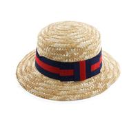 Red & Navy Straw Boater I Love Fancy Dress Navy 6 Pack