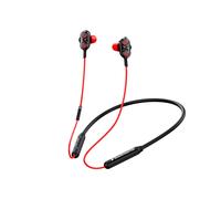 (Red) Neck-mounted K Song Bluetooth 5.0 Headset Wired Stereo Bass Headphones Waterproof Earphoens with Mic