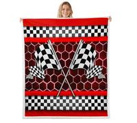 Red Neon Lights Honeycomb Throw Blanket Boys Girls,Black and White Race Flag Fuzzy Blanket All Seasons Bedding Set,Boys Racing Car Plush Blankets Soft Warm Bed Throw,Twin (60 x 80 Inches)