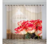 Red Net Curtains for Windows Rose Blackout Curtains, 3D Printed Drape Insulated Curtains, 2 Pack with Hooks, Removable and Washable for Bedroom Living Room Kitchen Pavilion