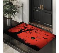 Red Non-Slip Washable Doormat for Indoor, Evil Tree Bats Non-slip Dirt Trapper, 50x70 cm Water Absorbent Floor Mat,Soft Horror Pumpkin Doormats for front door, Entryway, Pets