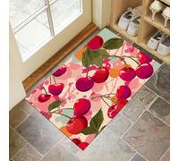 Red Non-Slip Washable Doormat for Indoor, Interesting Cherry Non-slip Dirt Trapper, 50x70 cm Water Absorbent Floor Mat,Soft Fruit Doormats for front door, Entryway, Pets