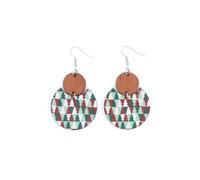 Red Nordic Scottish Checkered Snowflake Dangle Drop Earrings, Boho Wood Disc Christmas Tree Geometric Splicing Earrings, Simple Modern Dainty Jewelry, L, Alloy Steel, No Gemstone