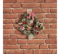 URBNLIVING 30cm Gold & Red Nordic Christmas Designed Rattan Artificial Wreath Home Hanging Door Table Window Decoration (Red Nordic Wreath)