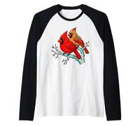 Red Northern Cardinals on Tree Branch Colorful Bird Watching Raglan Baseball Tee