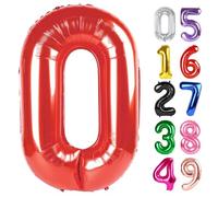 Red Number 0 Balloon 40 Inch, 0 Balloon Number for 10th 20th 30th 40th 50th 60th Birthday Decorations, Red Party Supplies