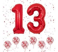 Red Number 13 Balloons, Self-Inflating, 40 Inch for 13th Birthday Decor | 31st/13th gifts, Giant Helium Foil Number Balloons, for Wedding, Anniversary, 31st & 13th birthday decorations for Men/Women