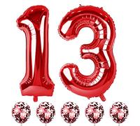 Red Number 13 Birthday Balloons, 40 Inch Large Foil Number 1 & 3 Balloons with Red Confetti Helium Balloons, 13th 31st Birthday Balloons for Girls Boys Women Anniversary Baby Shower Party Decorations